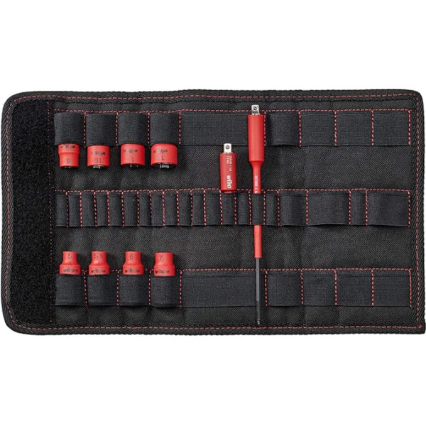 Wiha TorqueVario-S 43466 1/4 Inch Set Electric Mixed 10-Piece with Adapters in Folding Case Socket Spanner Insert Red