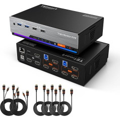TESmart 8K60Hz DisplayPort MST KVM Switch 2 PC 3 Monitors, USB 3.0 EDID KVM Switches Docking Station for Laptop and Desktop, Supports Gigabit Network, Hotkey Switch, Includes All Cables