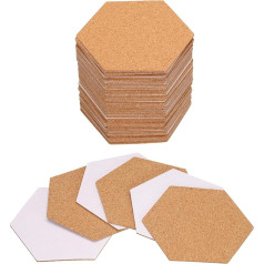 QUARKZMAN Pack of 50 Self-Adhesive Cork Coasters 87 x 100 x 1 mm Cork Mats Cork Tiles Cork Underlays Mini Wall Cork Board for Coasters and DIY Crafts, Hexagon