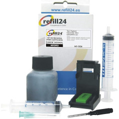 refill24 Refill Set: Refill Ink 50 ml Compatible with Printer Cartridges Canon PG-545 PG545 XL Black + Accessories + Instructions (English language not guaranteed), Refill Set with Printer Ink for