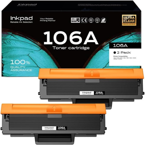 iNKPAD W1106A 106A Toner Compatible with HP W1106A 106A Black for Laser MFP 135wg 107w 107a 107r MFP 137fwg 137fnw 135w 135a 135r Printer Cartridge (Black, Pack of 2)