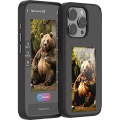 KSOPUERT Improved Smartphone Case with 4 Colours and E Ink Screen, Suitable for iPhone 13/iPhone 14, NFC Transmission Supports DIY Picture/Photo/Text Display on the Phone Case (Black)