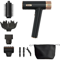 Shark SpeedStyle HD353BKEU Hair Dryer & Gloss Finishing Attachment, Storage Bag, Hair Clip, 5 Attachments, All Hair Types, Quick Drying, No Heat Damage, Black/Copper