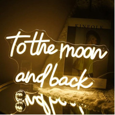 To The Moon and Back Neon Sign Warm White LED Light Sign for Wall Decoration USB Moon Neon Sign Neon Light for Wedding Wall Art Children's Room Home Party Gift