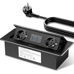 Retractable Power Strip 2 Compartments with USB C PD 20 W, Multiple Socket Desk with 3 USB, 1.8 m Cable