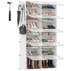 SONGMICS Shoe Rack 10 Compartments Shoe Cabinet 30x40x30cm per Compartment Narrow with Doors Steel Frame Plastic Hallway Bedroom Entrance White LPC035W01