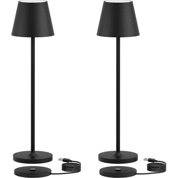 K-Bright Pack of 2 Mini LED Table Lamps, Indoor and Outdoor Small Battery Table Lamp, Warm Light Colour, IP54 Waterproof, Table Lamp Battery with USB Charging Station, Black