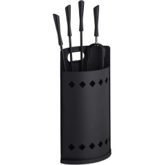 Relaxdays Fireplace Tool Set, 5 Pieces, Modern, Fireplace Set with Bucket, Poker, Ash Shovel, Broom and Tongs, Black
