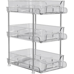 3 Tier Clear Bathroom Pull Out Organiser with Dividers, Separable Storage, Pantry Organisation and Storage, Make Up Organiser, Cosmetic Organiser, Beauty Organiser