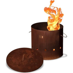 Industrial Fire Barrel - Corten Steel And Stainless Steel - L / XL - Ideal For Use In The Garden, Balcony And On The Patio - The Sturdy Fire Drum Is More Robust And Larger Than Most Fireplaces