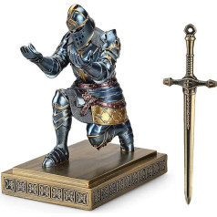 HDMbigmi King's Guard Knight Pen Holder, Pen Stand, Desk Organizer and Accessories, Resin Pen Holder Gift with a Fancy Sword for Office and Home (Blue)