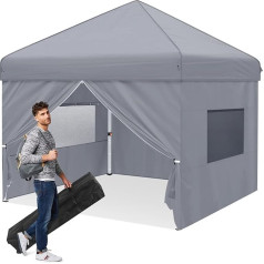 Ej.Victor Gazebo 3 x 3 m Folding Gazebo Waterproof Stable Winterproof Pop Up Folding Gazebo with Mesh Side Walls and 4 Sand Bags, 50+ UV Protection Party Gazebo Garden Tent Party Tent, Grey