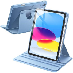 JETech Rotating Case for iPad 10 (10.9 inch, 2022 Model, 10th Generation) with Pencil Holder, 360 Degree Rotating Protective Case Stand Transparent Back, Auto Wake/Sleep (Blue)