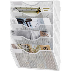 Solinxe Hanging Wall File Holder, 5 Tier Paper Storage Organizer Magazine Rack for Office Home School Accessories Accessories White