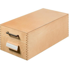 HAN 1006, Wooden card filing box A6 landscape, for 1,500 cards, metal base/support plate, natural wood