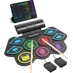 OYAYO Electronic Drums, 9 Pads, Foldable Electronic Drum Kit with Drumsticks, Portable Electric Drum Set with Bluetooth for Children, Beginners, Birthday and Gift