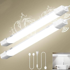 papasbox Pack of 2 LED Wet Room Light 120 cm with Motion Sensor Fluorescent Tube 40 W Tube Workshop Ceiling Light Lamp 4500 K Neutral White IP65 Waterproof Fluorescent Lamp with Switch Plug