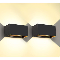 Kingwen 20 W LED Wall Light Indoor / Outdoor, 2 Pieces, Wall Lamp, Black 3000 K LED Outdoor Light with Adjustable Beam Angle, Wall Lighting, Indoor, IP65