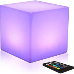 Mr.Go LED Cube Light Mood Lamp with Remote Control, Colour Changing, Cube, Night Lamp, 16 RGB Colours, Dimmable, Brightness, Rechargeable Battery, Waterproof for Indoor and Outdoor Use