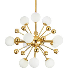 KCO Lighting Sputnik Chandelier, Mid-Century Gold Metal Pendant Light, Matte White Glass Ball Pendant Light for Living Room and Dining Room (11 Lights)