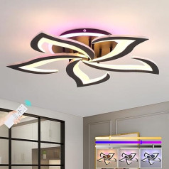 ZAITINZ LED Ceiling Light, 5 Petal Petals, Living Room Lamp, Ceiling Light, Dimmable with Remote Control, LED Ceiling Light 50 W, Modern Ceiling Lights with Memory Function, LED Ceiling Light, Black,