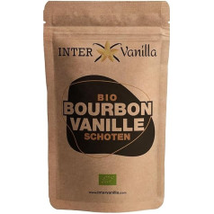 InterVanilla Organic Bourbon Vanilla Beans, Pack of 6 Vanilla Pods, 12-13 cm, Bourbon Vanilla Pods in Premium A Quality from Madagascar