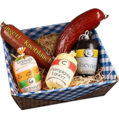 Wurstbaron® Gift Basket Sausage Lovers, Sausage Gift Basket with Sausage Specialities, Gift Basket for Birthday, Christmas with Garlic Sausage, Paprika Sausage, Yellow Sausage, Mushroom Lyoner and