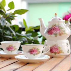 Scizorito Ceramic Coffee Tea Gift Sets, European Luxury Tea Set, Suitable as a Gift for Mother's Day, Birthday, Christmas and Gatherings (Edelrose, Red)