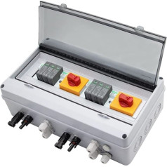 RANRAO Solar PV Combiner Box 2 in 2 Out PV Connection Box 1000V with 3P 1000V DC for SPD, 1000V 16A DC Fuse and 32A Isolator Switch, Solar PV Connection Box IP65 for Solar Panel System Kit