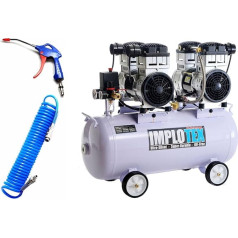 3000 W, 4 HP Whisper-Quiet Air Compressor, 65 dB, Oil-Free, Including Blow Gun and Compressed Air Hose, from Implotex