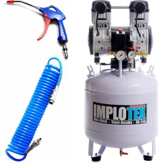 1500 W Whisper-Quiet Air Compressor, 60 dB, Oil-Free Compressor incl. Blow Gun and Compressed Air Hose, from Implotex