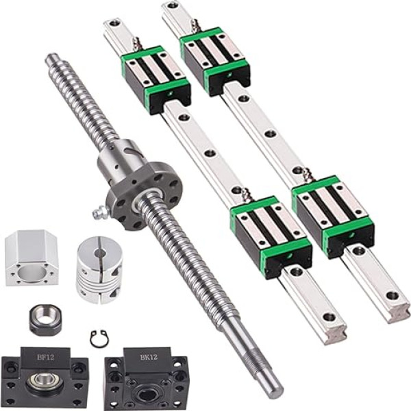 GooEquip Linear Guide HGR20 600 mm Linear Rail with 4 x Sliding Block + 1 x SFU1605 600 mm Ball Screw with Ball Nut, BF12/BK12 Support, DSG16H, Coupling for 3D Printer CNC Machine