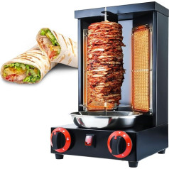 KJWHHOZ Gasgrillmaschine, vertikaler Kebab-Gyro-Grill, Edelstahl-Grill, rotierender Ofen mit 2 Brennern, temperaturkontrollierbare Fleischbratmaschine