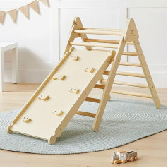 Tiny Land 2 in 1 Climbing Triangle - Natural Wood, Triangle Climbing Frame, Montessori Climbing Toy for Toddlers, Wooden Indoor Climbing Set for 2-6 Years