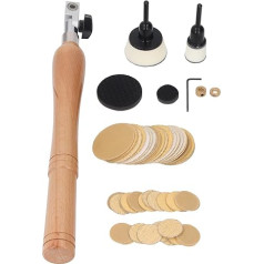 Hand Bowl Sander Set, Wooden Handle Bowl Sander Set with 1 Inch and 2 Inch Pads and 50 Sanding Discs