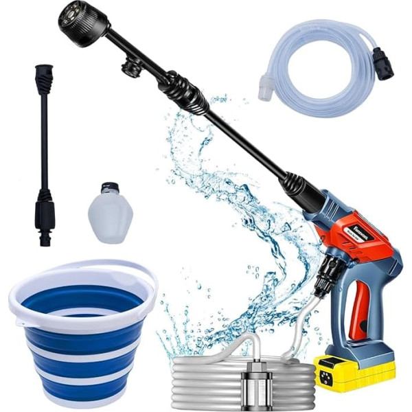 FANZTOOL Mobile Battery Pressure Washer with Battery 2000 mAh, 24 Bar with Brushless, Pressure Washer Battery 6-in-1 Multifunctional Nozzle, Portable Pressure Washer Pressure Gun for Bicycle, Car,