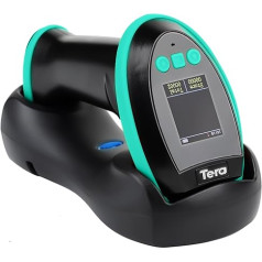 Tera Barcode Scanner with Digital Setting Screen & Keypad, Pro Version Extra Fast Scanning Speed, Works with Bluetooth 2.4G Wireless & USB Wired, 1D 2D QR Handheld Bar Code Reader Model HW0009 Blue