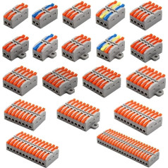 FACSER Wire Electrical Connectors 2-20 Pins Fast Compact Conductor Wiring Cable Push-in Butt Terminal Block for 28-12AWG(227B-20P,50PCS)