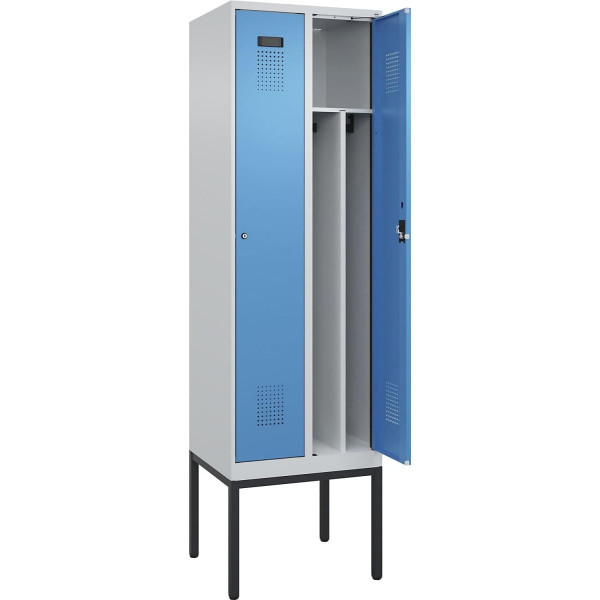 kaiserkraft | Evolo Plus Divider Centre | 2 Compartments | Light Grey/Light Blue | W 600 mm | with Narrow Feet | Cylinder Lock