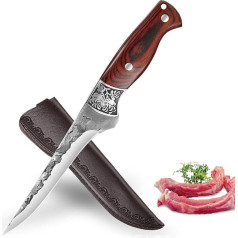 Fubinaty Boning Knife Japanese Chef's Knife Hand Forged Kitchen Knife Full Tang High Carbon Steel Outdoor Cooking Knife with Leather Sheath for Home Camping BBQ