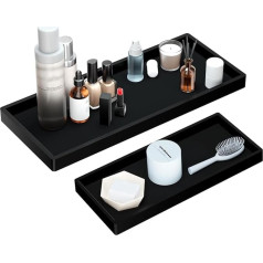 parallelower Set of 2 Bathroom Trays, Black Decorative Tray, Silicone Jewellery Tray, Rectangular, Non-Slip Serving Tray for Washbasin, Bathtub, Kitchen and Toilet (2 Sizes)