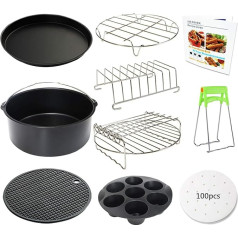 23 cm Hot Air Fryer Accessories XL Pack of 10 with Cupcake Pan, Pizza Pan, Silicone Baking Cup, 100 Pieces Parchment Paper for 5.3 Qt - 6.8 Qt Instant Pot