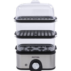 Petra PT5885VDE Electric Steamer - 3-Stage Compact Vegetable Steamer and Egg Cooker, 60 Minute Timer, 3L Capacity, Removable Steamer Attachments, Fish Dumplings, BPA Free, 500W