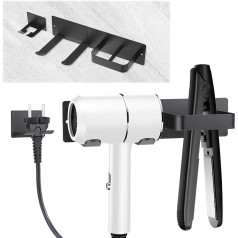EUIOOVM Hair Dryer Holder, No Drilling, Hair Dryer Holder for Hair Dryers and Straighteners, Hair Dryer Holder 304 Stainless Steel for Bad Barbershop Hotel Black, Hair Dryer Holder (Rectangle)