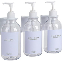 GOYISEE Shampoo and Conditioner Dispenser for Shower Screens, 3 Chambers, Refillable Bottles with Waterproof Labels, Soap Dispenser with Pumps (3 Bottles 3 Wall Mounts-Clear)
