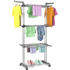 Innotic Clothes Airer Space-Saving Foldable Clothes Airer Tower 4 Tier Large Space Clothes Airer with Wheels Comfortable Laundry Tower for Outdoor Indoor Bathtub (Grey)