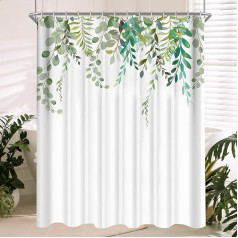 Lerores Shower Curtain 180 x 180 cm Anti-Mould Textile Shower Curtains, Leaf, Waterproof, Weighted Hem, Washable, Fabric Shower Curtain for Bathroom and Bathtub with 12 Hooks