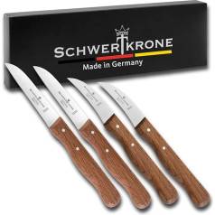 Schwertkrone Set of 2 or 4 Curved Bird's Beak and Straight Vegetable Knives with Beech Wood Handle, Rustproof