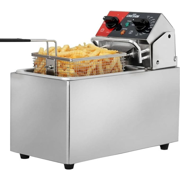 CROSSON 4L Electric Countertop Fryer with Easy to Clean Rotating Fryer Head, 30 Minute Timer, Removable Oil Tank 304 SS with Handle (4L Single Tank)