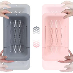 BLUE GINKGO Sink Strainer Baskets - (Pack of 2) - Wash Vegetables and Fruit; Drain Boiled Noodles & Dry Dishes - Extendable - New Home Kitchen Essentials (Grey, Pink)